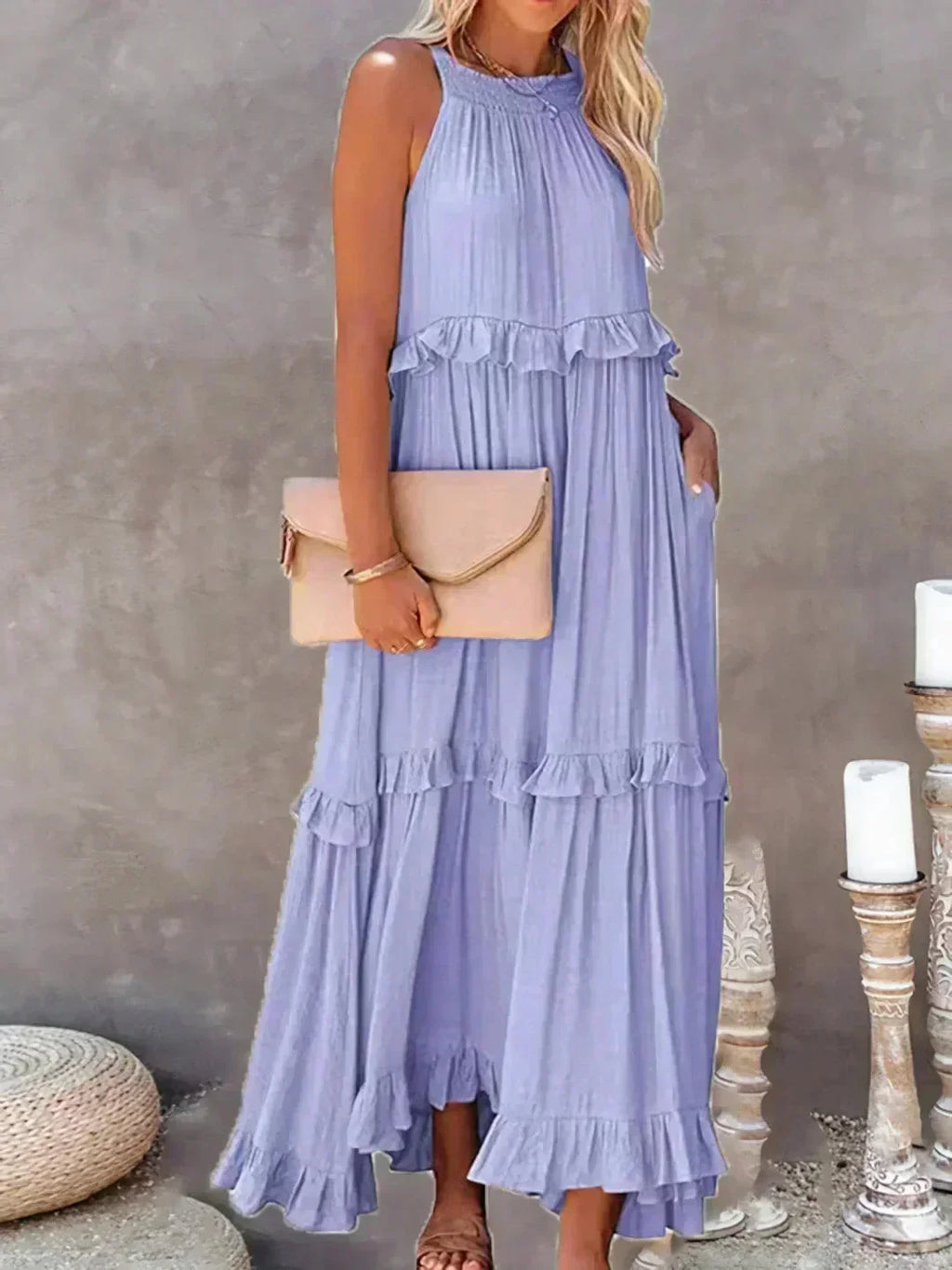 Women's Sleeveless Maxi Dress - Layered Ruffles Summer Wedding Guest Outfit