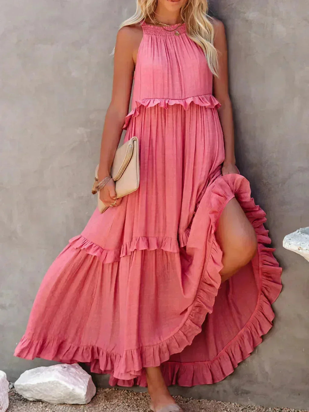 Women's Sleeveless Maxi Dress - Layered Ruffles Summer Wedding Guest Outfit