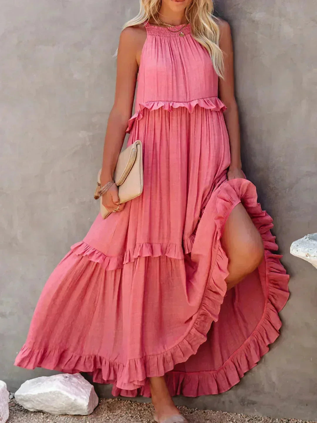 Women's Sleeveless Maxi Dress - Layered Ruffles Summer Wedding Guest Outfit