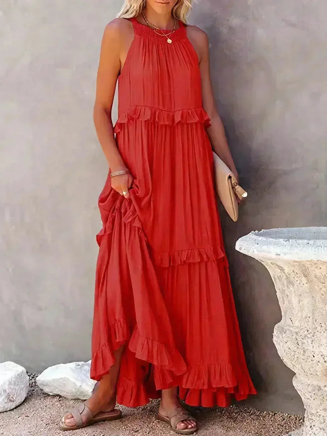 Women's Sleeveless Maxi Dress - Layered Ruffles Summer Wedding Guest Outfit