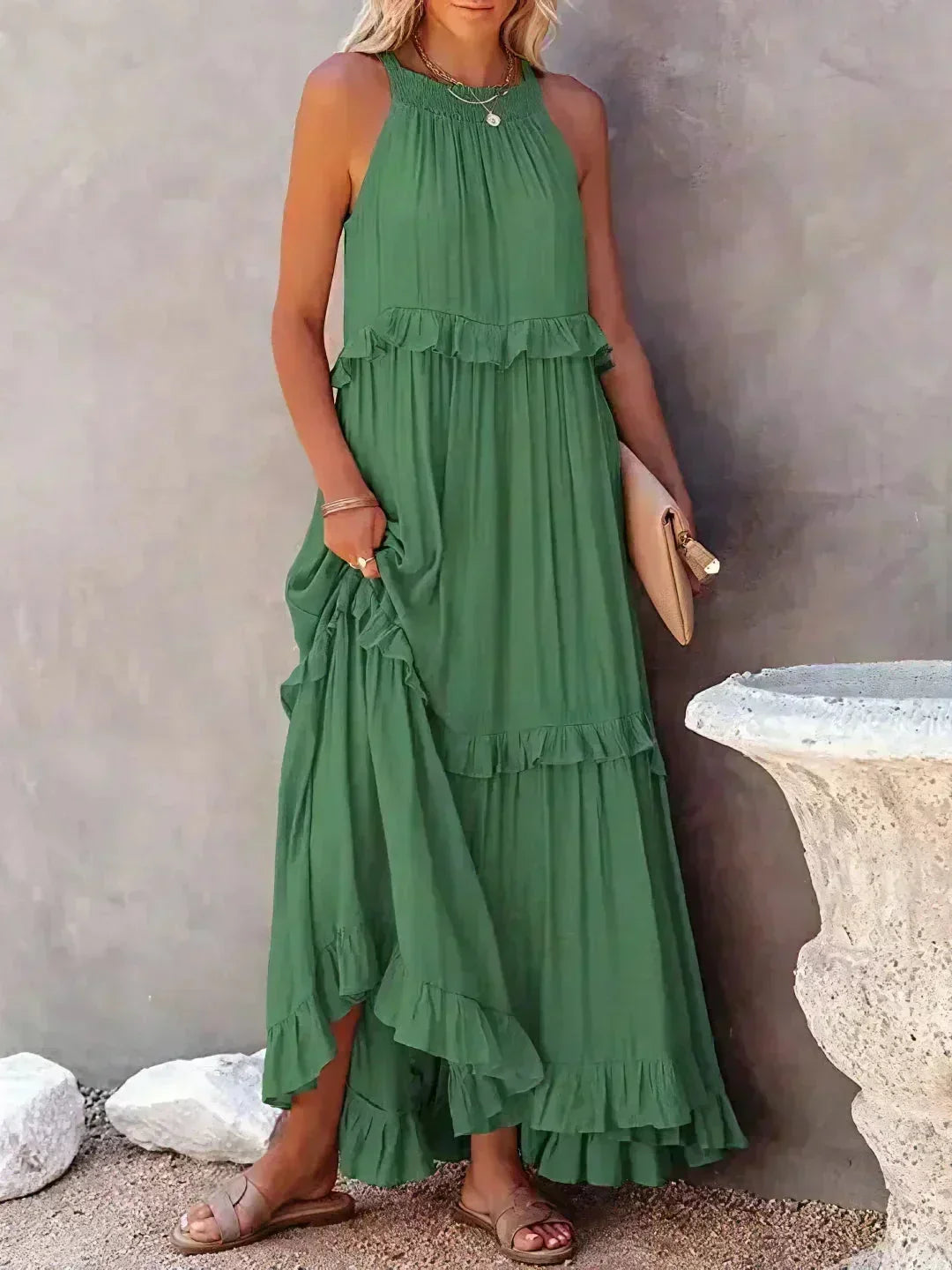 Women's Sleeveless Maxi Dress - Layered Ruffles Summer Wedding Guest Outfit