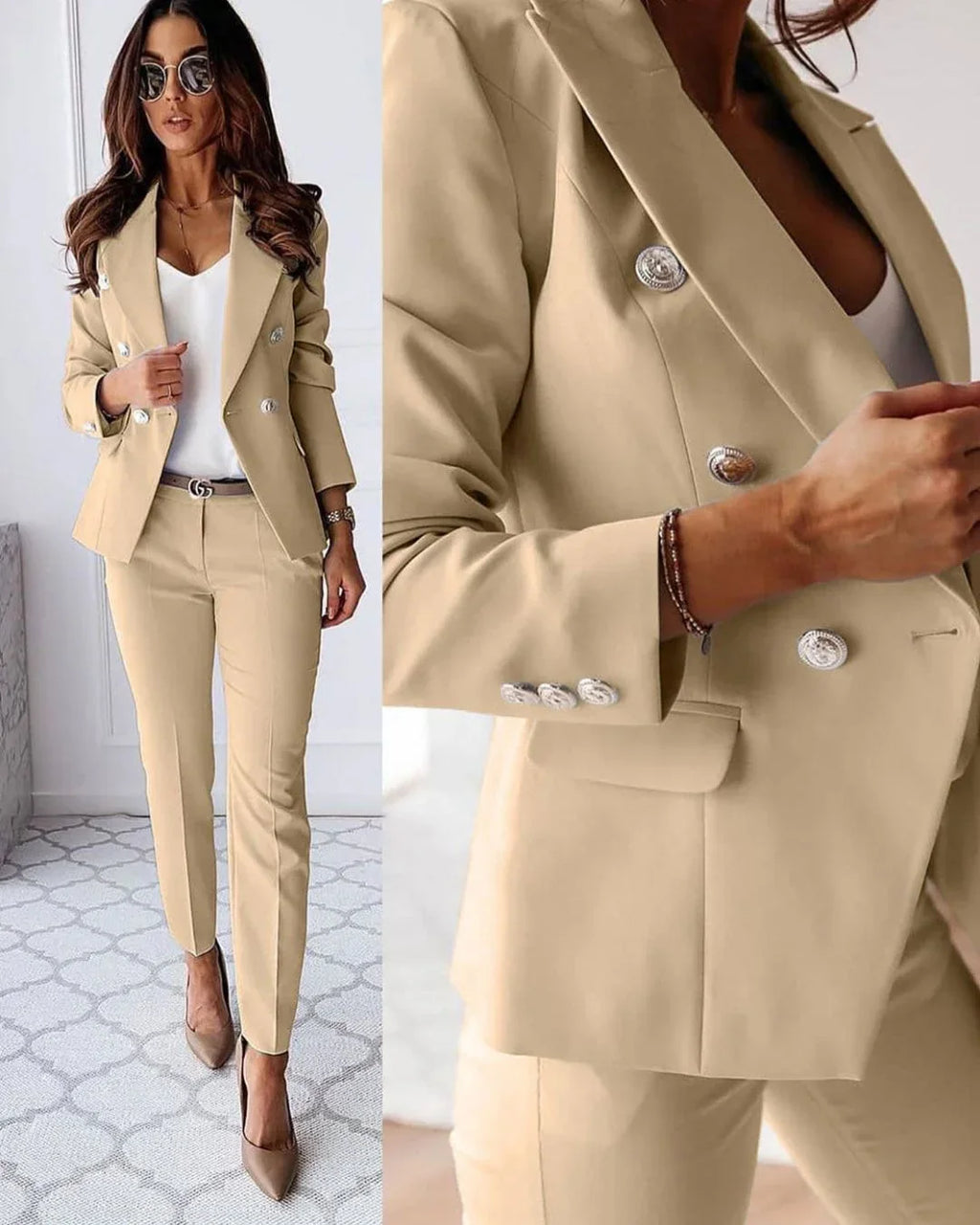 Women’s Tailored Suit – Double-Breasted Blazer & Trousers Set - Perfect for Weddings or Events