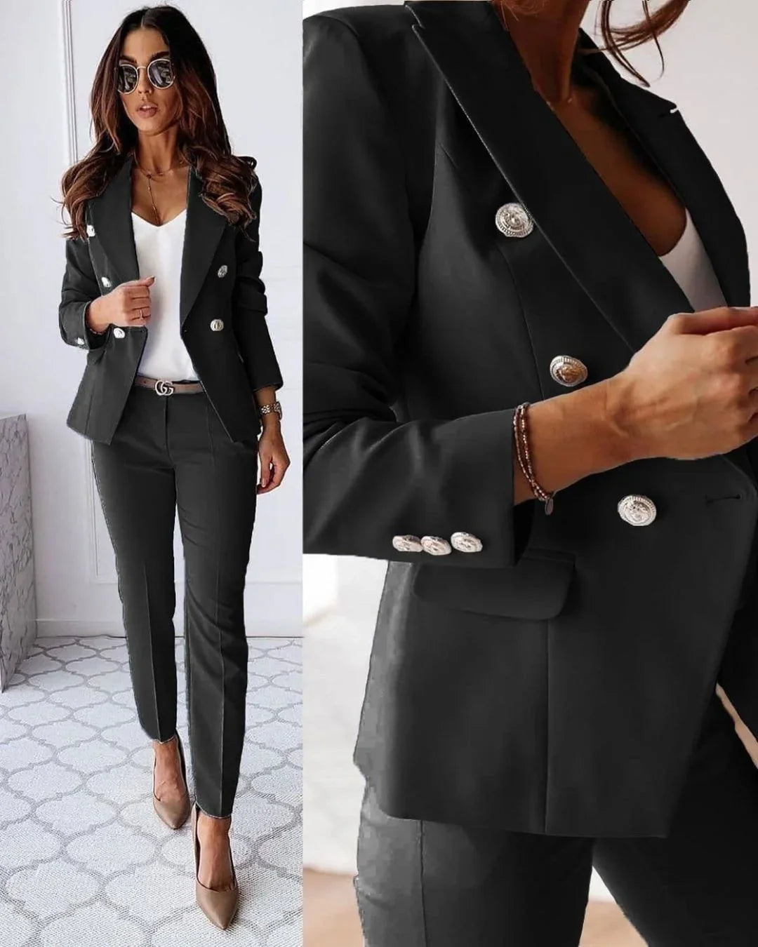 Women’s Tailored Suit – Double-Breasted Blazer & Trousers Set - Perfect for Weddings or Events