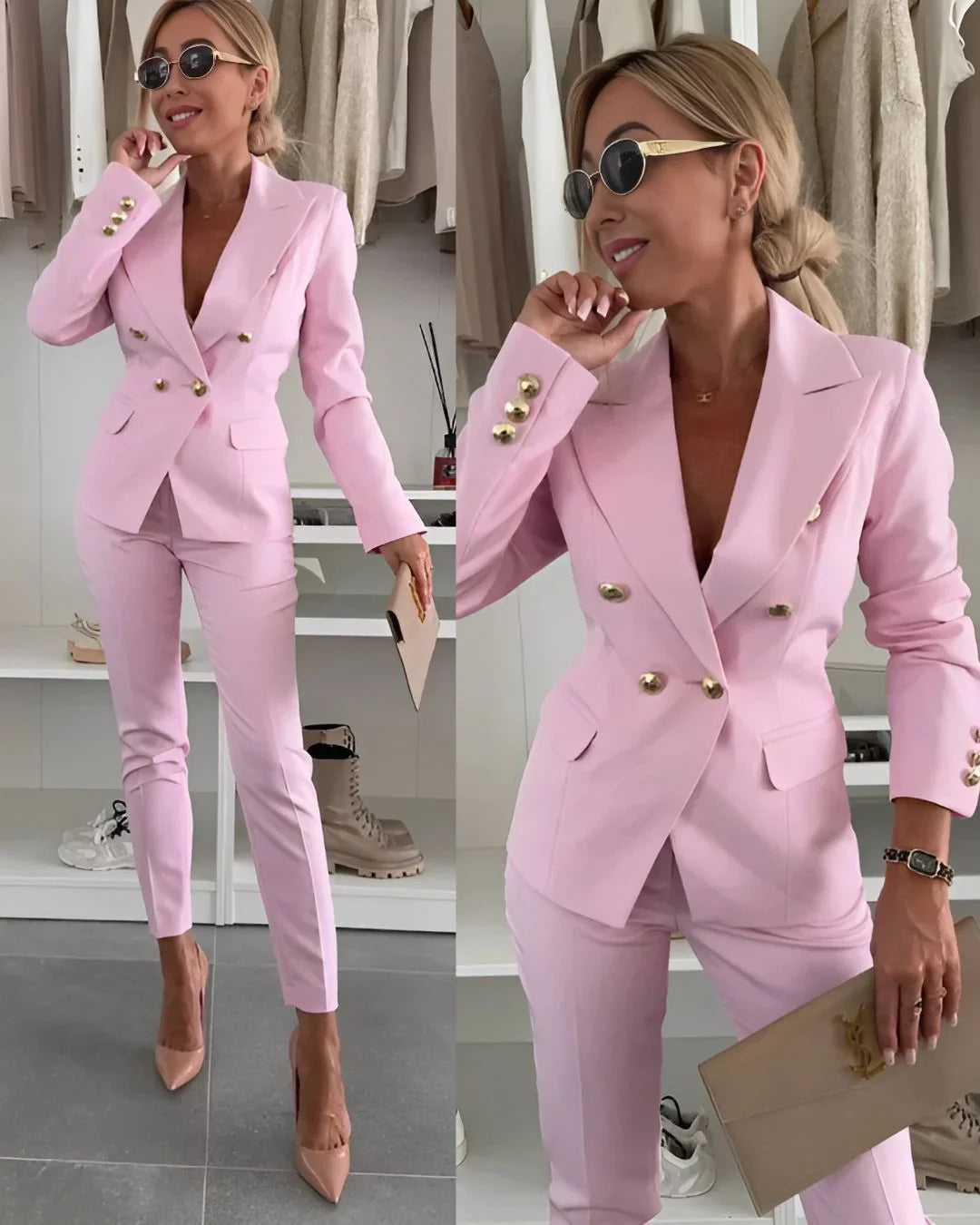 Women’s Tailored Suit – Double-Breasted Blazer & Trousers Set - Perfect for Weddings or Events