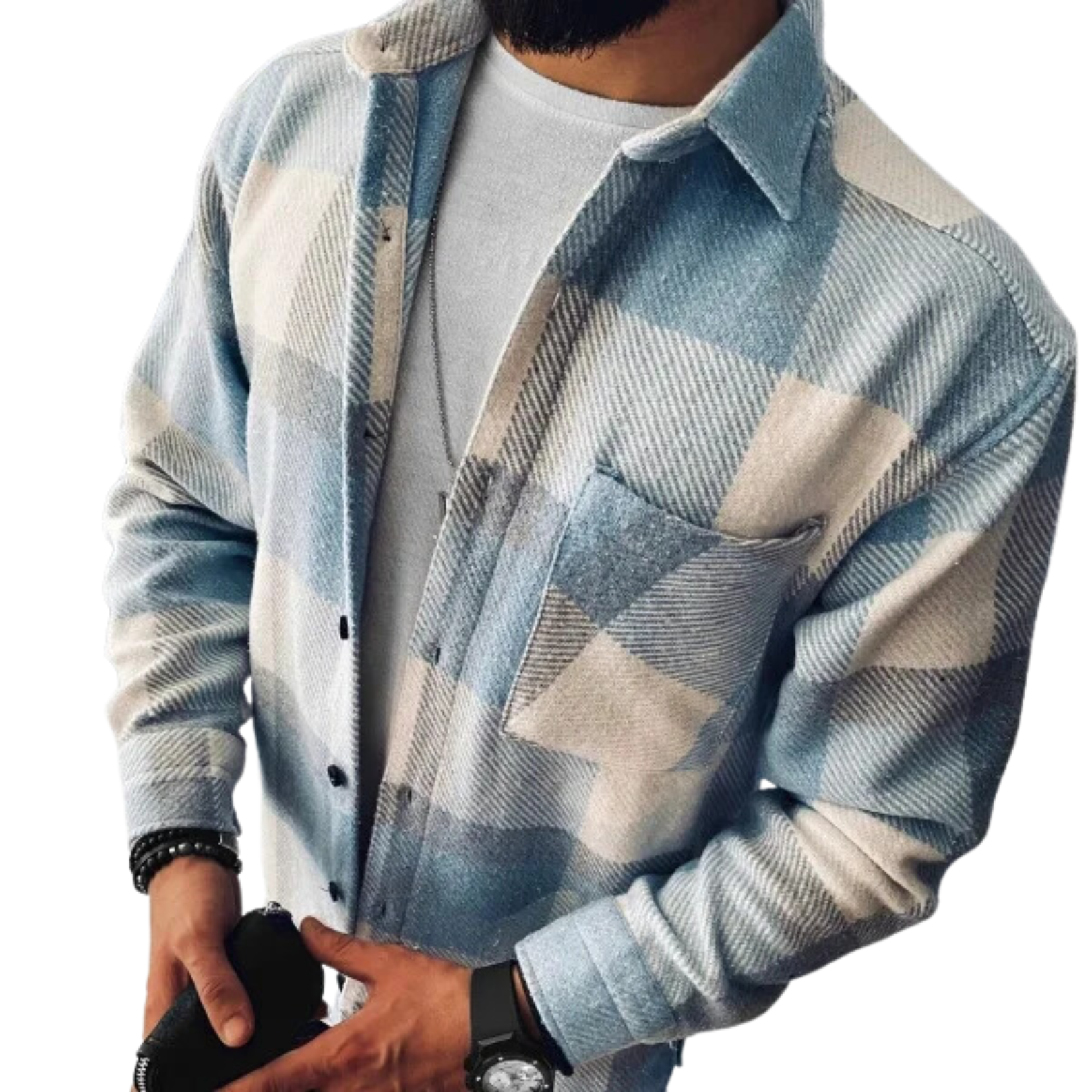 Men’s Plaid Jacket – Check Button-Up Shirt Jacket for Summer Weather