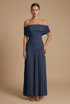 Women's Off Shoulder Maxi Dress - Pleated Stylish Wedding Guest Style